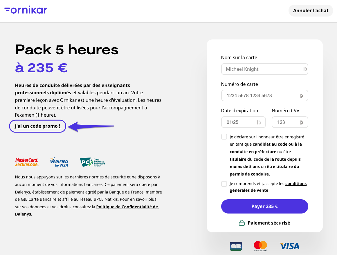 Utiliser un code promotionnel – Ornikar